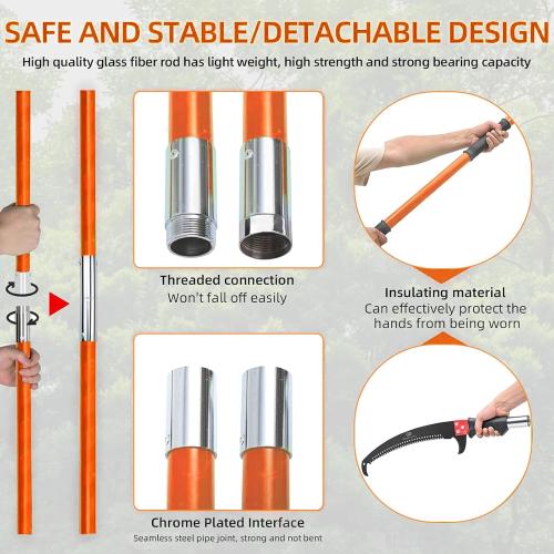 27FT Manual Pole Saw, Tree Branch Trimmer with 8-Section Fiberglass Handle, Sharp Steel Blade, Lightweight Extendable Design for High Branch Trimming, Orange
