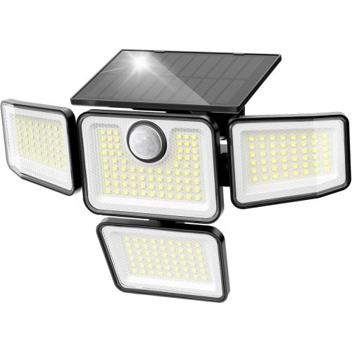 3000LM Solar Lights Outdoor, 4 Adjustable Heads Motion Sensor Security Light, 3 Modes, 6500K, IP65 Waterproof Solar Wall Flood Lights for Garden, Outside, Backyard, 1 Pack