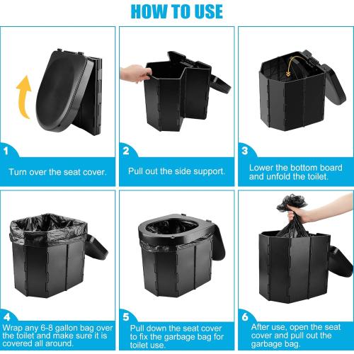 PAHTTO Portable Camping Toilet, Folding Toilet for Adults with Lid and Retractable Toilet Paper Holder, Waterproof Porta Potty with Carry Bag and Disposible Liners