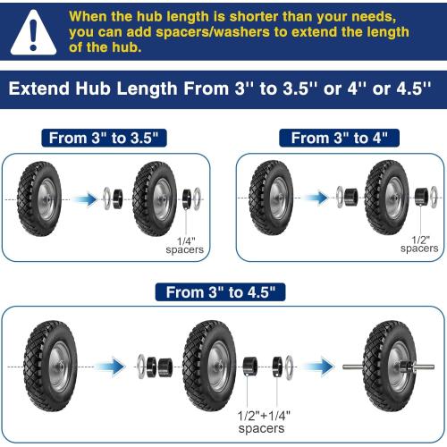 MaxAuto Wheelbarrow Tires 4.80 4.00-8 Flat-Free 4.80/4.00-8 Tire and Wheel w/Grease Fitting, 3 Centered Hub, 3/4 Bearings, 4.80 4.00-8 Tire for Hand Truck, Trolley, Garden Cart, Wagons, Gray