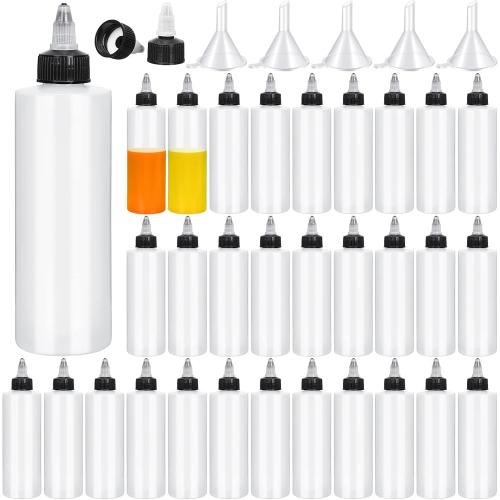 Eccliy 50 Pack 8.5 oz Plastic Squeeze Condiment Bottles with Twist on Cap Lids, Sauce Squeeze Multipurpose Squirt Bottles for BBQ Sauce Dressing Grilling Crafts Syrup Oil, 250 ml