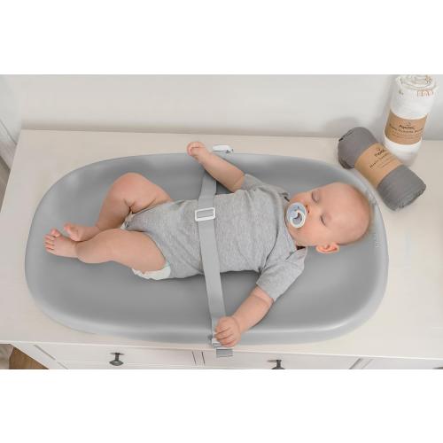 Papablic Baby Changing Pad – Soft & Wipeable Diaper Changing Table Mat for Dresser Bed Sofa, Built-in Safety Belt, Non-Slip, Waterproof, Easy to Clean – Gray, Ideal Gift for New Parents