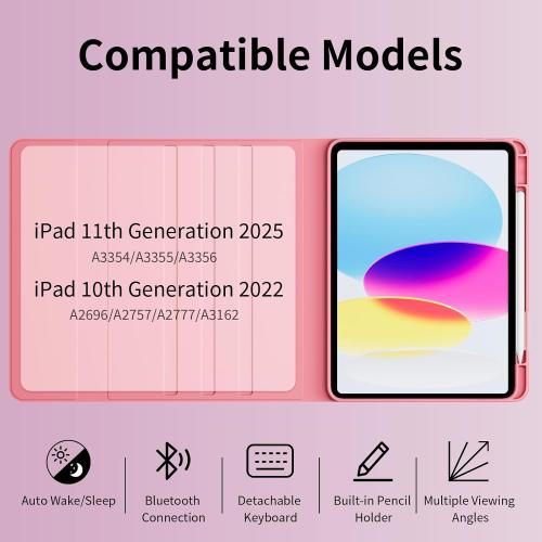 for iPad 10th 11th Generation Case with Keyboard, Folio Cover with Pencil Holder, 7 Colors Backlit Wireless Detachable Keyboard for iPad 11 inch A16 2025 10th Gen 10.9 Inch 2022, Red