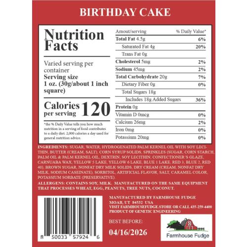 Farmhouse Fudge – Birthday Cake Fudge, 8 oz – Rich & Creamy Fudge with Birthday Cake Flavor and Colorful Sprinkles, Gourmet Candy Gift