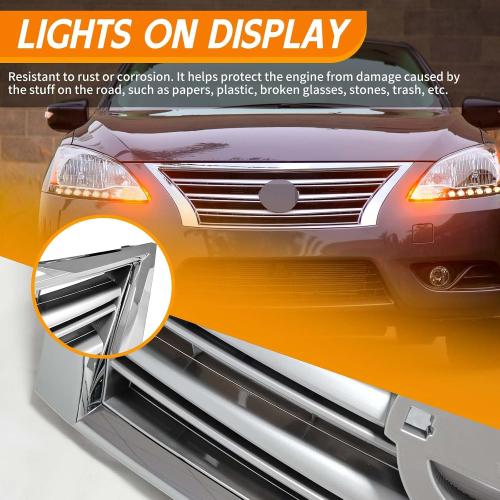 Front Bumper Cover Upper Grille Replacement Shroud Chrome Front Mesh Air Intake for 2013-2015 Nissan Sentra S SV SL FE S
