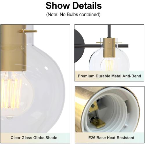 Bathroom Vanity Light Fixtures,3 Light Brushed Black Wall Sconces, Modern Bathroom Lighting Over Mirror, UL Certified with Glass Shades, Vanity Lights for Bathroom, Bedroom, Hallway