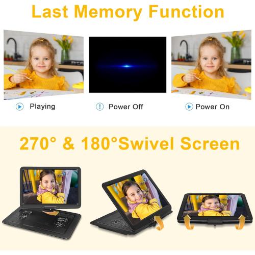 19.6 Portable DVD Player with 17.1 Large HD Screen, 5 Hours Rechargeable Battery, DVD Player Portable with Car Charger, Support USB/SD Card/Sync TV and Multiple Disc Formats, High Volume Speaker