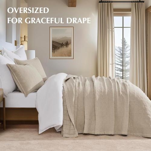 EVERGRACEHOME Stonewashed Cotton Quilt  Ultra Soft Oversized Bedspread Coverlet , Lightweight Crinkle Box  for All Season,