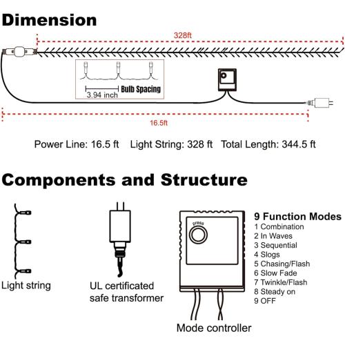 LJLNION 1000LED Christmas Lights, Extra Long 328FT Xmas Green Wire Fairy String Lights Plug in Outdoor, Remote Control & 8 Lighting Modes, Waterproof for Wedding Party Bedroom Decorations, White