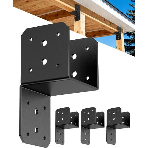 Heavy Duty Angle Brackets for 4x4 4x6 Post, 4MM Thick Black Steel 90 Degree L Brackets, Large Corner Brackets for Wood, Outdoor Crafts Woodworking Projects, Shelf L Brackets