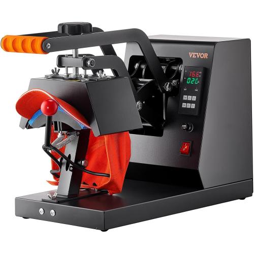 VEVOR 4-in-1 Heat Press Machine for Hats with 6x3inches Curved Teflon-Coated Heat Plate, Easy Temperature Control Non-Slip Base, Four Replaceable Elements 6x3/6.7x2.7/6.7x3.8/8.1x3.5inches