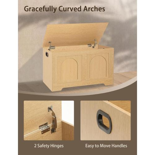 Storage Chest, Wooden Toy Box, Natural 31.5 L | Entryway Shoe Bench, 2 Soft-close Hinges, Finger-safe Flip-Top Lid, Easy Assembly, Farmhouse Large Trunk, Living Room/Bedroom