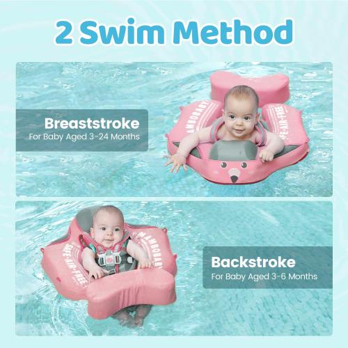 Mambobaby Float Add Tail Baby/Infant Swim Float with Canopy, Non-Inflatable Solid Upgrade Soft Waterproof Skin-Friendly Leather Material