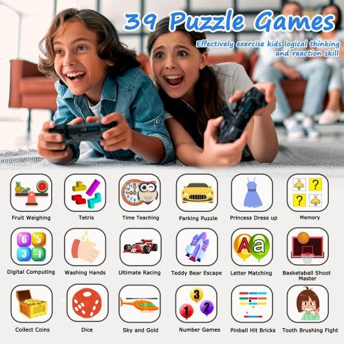 Kids Smart Game Watch with 39 Games HD Touch Screen Video Camera Music Player Pedometer Flashlight Alarm Clock 12/24 hr, Gifts for 5-12 Year Olds Boys