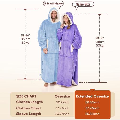 yescool Wearable Blanket Hoodie, Flannel Sherpa Fleece Blanket Sweatshirt for Adults Women Men,One Size Fits All