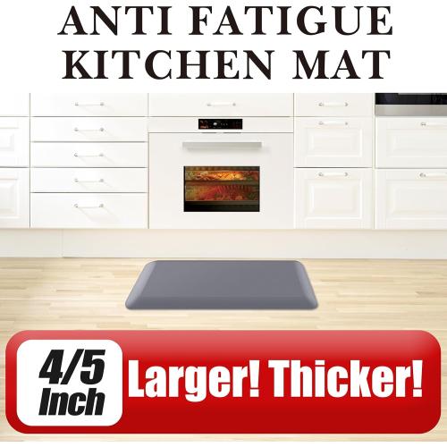 4/5 Inch Thick Kitchen Mat - Cushioned Anti Fatigue Mats for Kitchen Floor - Easy to Clean, Waterproof, Non-Slip Kitchen Rug for Sink, Office, Kitchen (30''x108'' Grey)