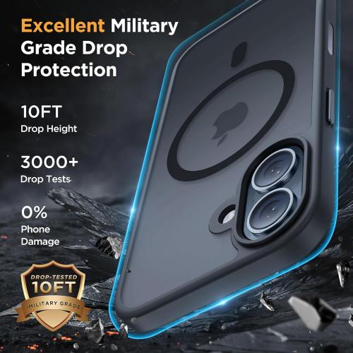 Miracase Magnetic for iPhone 17 Case (Compatible with MagSafe) with Screen Protector Military-Grade Protection, Anti-Fingerprint Translucent Matte Phone Cover for iPhone 17 6.3 inch, Black