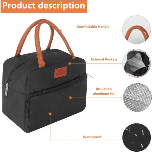 CCidea Lunch Bag for Women/Men, Insulated Lunch Box Bag for Women Adult Men, Small Leakproof Lunch Tote Bag, Reusable Lunch Cooler bag Container for Work/Office/Picnic/Travel -Black