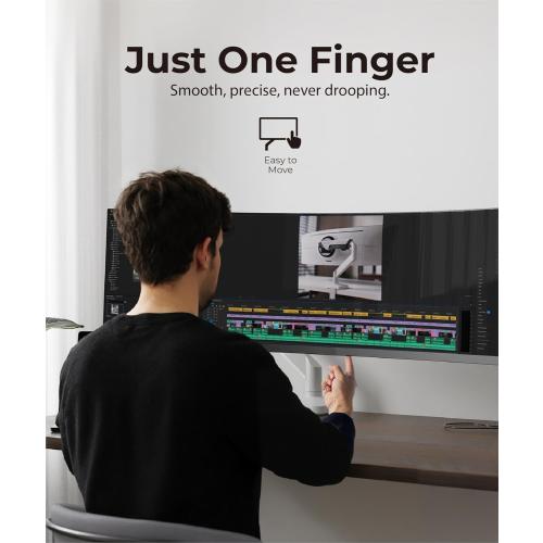 Heavy Duty Monitor Arm Desk Mount for 34-49 Inch Ultrawide Curved Monitors, Supports 14-38 lbs, Gas Spring Ergonomic Full Motion with Cable Management, Red Dot Design Awarded, White