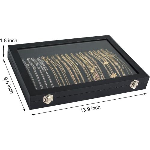 Siveit Premium Necklace Organizer Box - 20 Hooks Jewelry Tray with Transparent Lid - Display Box for Necklaces, Pendants - Suitable for Women and Girls (Black)
