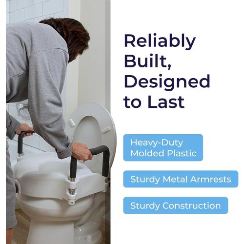 Drive Medical 2-in-1 Raised Toilet Seat with Removable Padded Arms | Raised Toilet Seat Offers Removable Padded Arms and Secure Locking Attachment for Standard Toilets and Safety