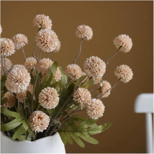 Faux Dandelion Flowers 10 Pcs Dandelion Artificial Flower Wedding 5 Head Fake Flowers Small Thorn Ball Home Decoration(10 pcs Grey)