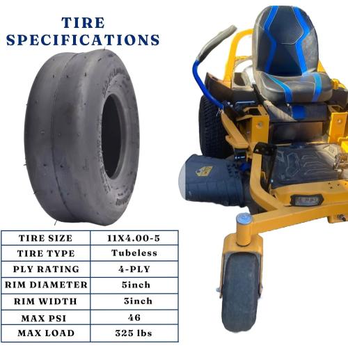 Dayrim 11x4.00-5 Zero Turn Lawn Mower Tires - Set of 2, Smooth Riding, Turf-Friendly 4-Ply Tubeless Lawn & Garden Tires, Replacement for Lawn Mowers