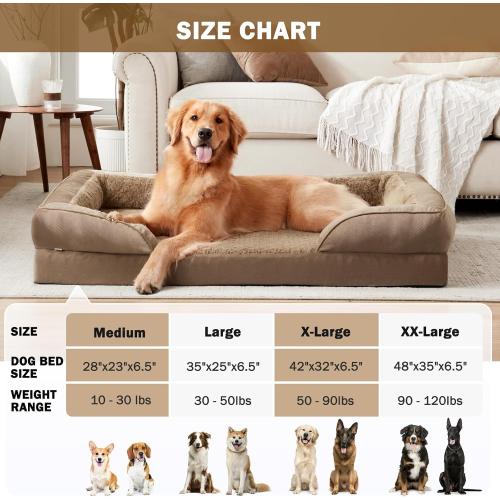INVENHO Orthopedic Dog Beds Large Sized, XL Washable Dog Sofa with Egg-Crate Foam, Waterproof Lining and Non-Skid Bottom
