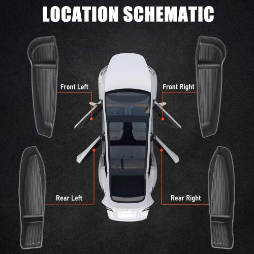 4 Pcs Door Side Storage Box Organizer Trays for New Tesla Model Y Juniper Accessories 2025 2026 Front & Rear TPE Door Pocket Liner Protector with Anti-Slip Design