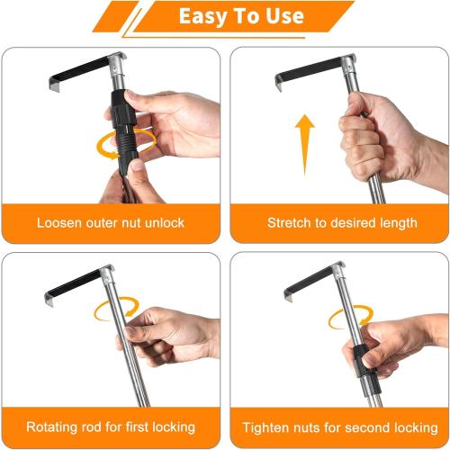 6.5 Ft Truck Cargo Grabber Reach Retriever Tool,Expandable Heavy Duty Stainless Steel Truck Telescoping Pull Pole with Two Hooks for Pickup Truck SUV Boat Accessories