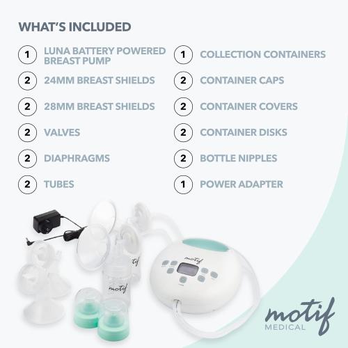 Motif Medical Luna Double Electric Pump for Breastfeeding - Portable Pump Breastfeeding w/Battery - Hospital Grade Pump w/LED Light - Hands-Free Breast Pump, Quiet Motor Baby Breast Pump