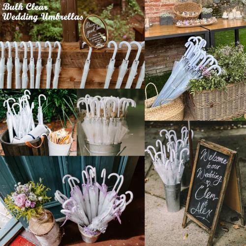 13 Pack Clear Wedding Umbrellas Bulk Transparent Auto Open Stick Umbrellas Windproof Waterproof Large Canopy Umbrella with White J Hook Handle for Wedding Bride Groom Photography Golf Outdoor