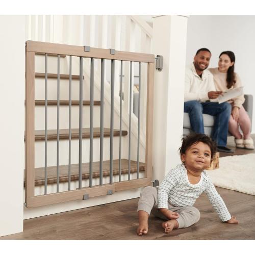 Regalo Safety 23.5-42 Heritage & Home Wooden Baby Gate for Stairs & Doorways, Walk Through Stair Gate with Door for Babies, Toddlers, & Pets, American Designed and Owned