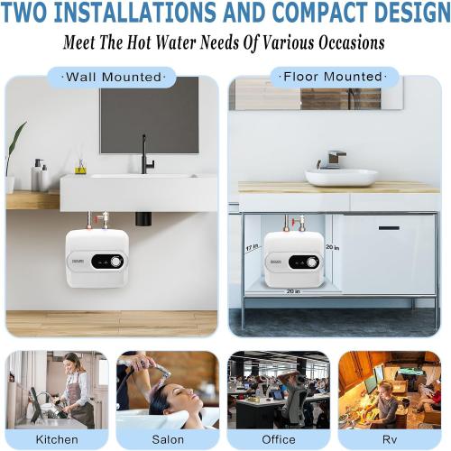 4 Gallon Tank Water Heater Under Sink Instant Hot Water 1500w 120V,Kitchen Under Counter RV Small Hot Water Heater with Release Valve 3-Way Diverter Vavle,1/2 NPT White