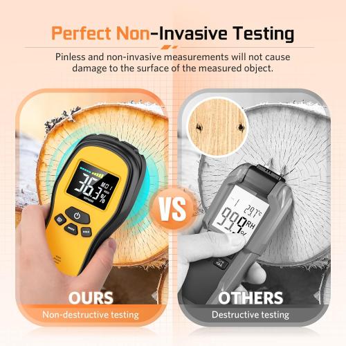 Pinless Moisture Meter - Povlen Wood Moisture Meter Digital Moisture Detector for Lumber Drywall Firewood Masonry Woodworking Plaster Floor Concrete Building with LCD Display Sound Alarm