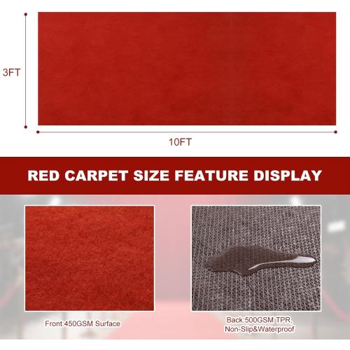 450GSM Thick Dark Red Carpet Runner, 3x10 FT Event Carpet,with TPR Rubber Non-Slip Backing for Wedding, Party, Indoor & Outdoor Use