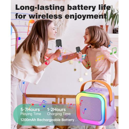 Mini Karaoke Machine Speaker for Kids Adults,Portable Bluetooth with 1-2 Wireless Microphones,Christmas Birthday Gifts Toys Girls Boys Ages 4, 5, 6,7, 8,9,10,11,12  Years Old Toddler (Purple - 2 Mic)