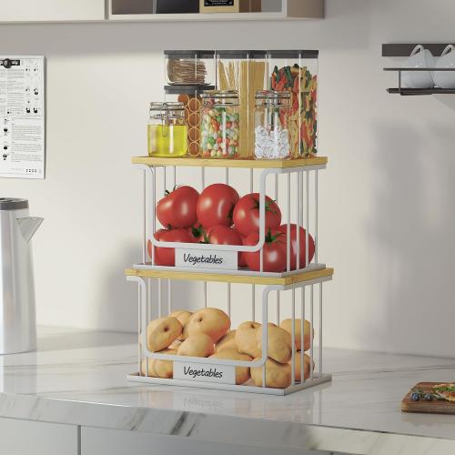 1 Pack Trash Bag Holder, Stackable Garbage Bag Dispenser Under Sink with Bamboo Top & Metal Base for Kitchen Countertop Organization and Storage, Laundry, Pantry Organizer (White, 9.7 × 5.5 × 6.3)