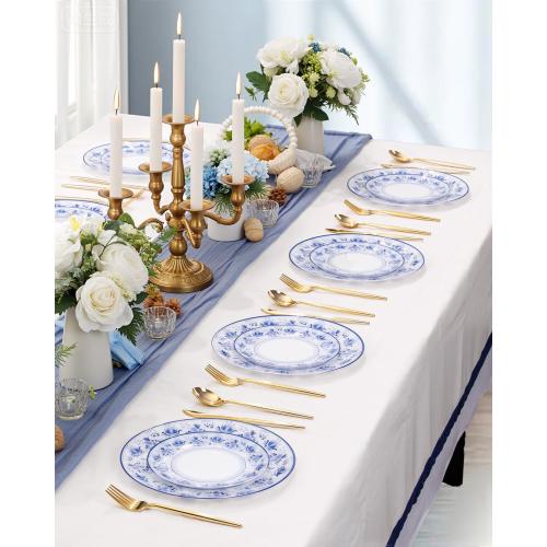 WONDERFUL 32pcs Blue Plastic Plates Blue and White Fancy Disposable Plates Floral Decorative Plate Disposable Heavy Duty for High-End Party Retro Decor