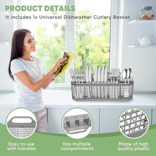 WD28X10128 Universal Dishwasher Utensil Silverware Cutlery Basket Compatible with GE Whirlpool Kenmore Maytag Frigidaire KitchenAid Samsung LG Dishwasher,Part No.WD28X10127, WD28X10131