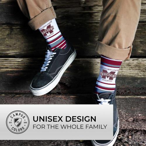 One size For Bare Feet Collegiate University Striped Dress Socks, One Size Fits Most Footwear for Men Women Youth, Game Day Apparel