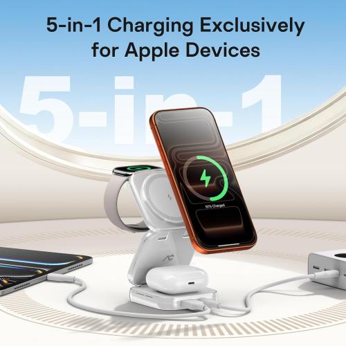 5-in-1 Wireless Charger for MagSafe, AC ISLAND Portable Travel Charging Station, 35W Max Fast Foldable Magnetic Stand, Evolved for iPhone 17-12 & Air Series, Apple Watch, AirPods (with 35W Adapter)