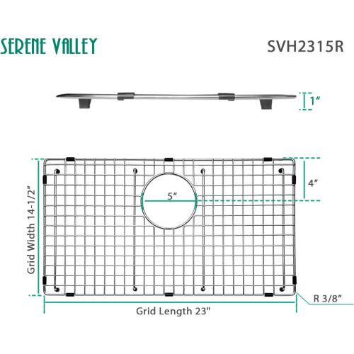 Serene Valley Sink Bottom Grid 23 X 14-1/2, Rear Drain with Corner Radius 3/8, Sink Protector SVH2315R