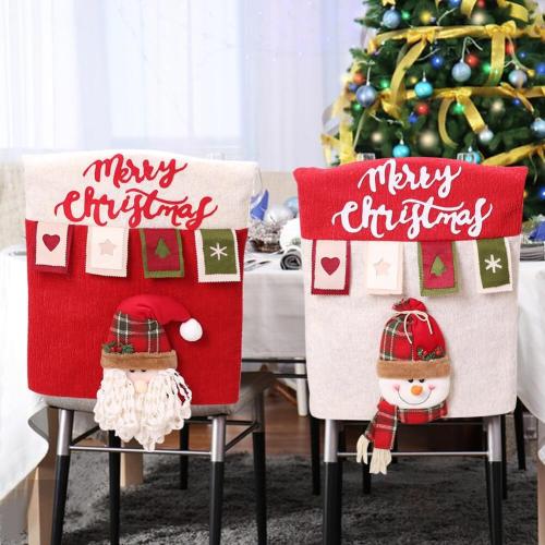 ikasus Dining Chair Back Cover Christmas Santa and Reindeer Protector Holiday Decorations Ornaments for Xmas Indoor Decoration, Party Holiday Festival Restaurant Decor Red#2