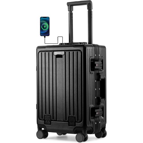 Carry On Luggage 22x14x9 Airline Approved, Zipperless Luggage Carry On with Compartment 20 Hard Shell Suitcases, ABS Aluminum Carry On Suitcases with Spinner Wheels, TSA Lock 37L