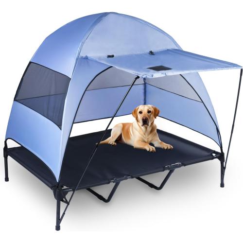 Elevated Dog Bed with Removable Canopy   Retractable Awning. Raised Indoor/Outdoor Portable Dog Bed with Shade. Anti Slip feet, Compact Outdoor Dog Tent with Travel Bowl. XXL (Large)