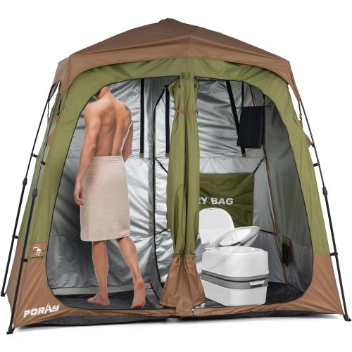 Camping Shower Tent Deluxe Changing Room Easy Set Up Privacy Shelter,Large Toilet Tent with Floor Drain Design for Beach, Camping,Hiking with Stakes and Ropes for Stability
