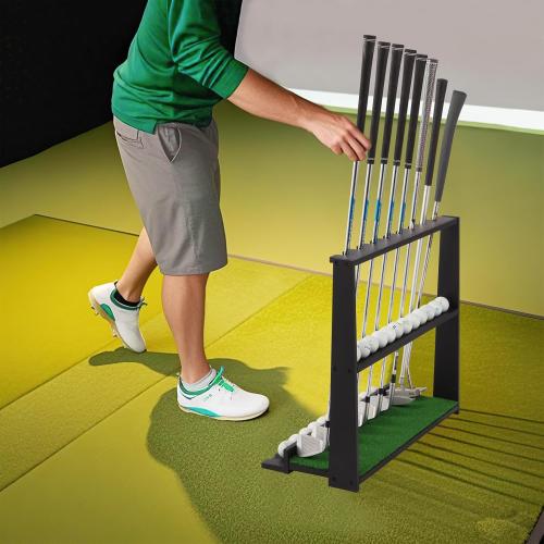 Wooden Golf Putter Stand with Ball Storage - Holds 8 Clubs & 22 Golf Balls, Space-Saving Golf Club Holder for Indoor/Home/Office/Simulator/Driving Range - Golf Accessories & Training Aid