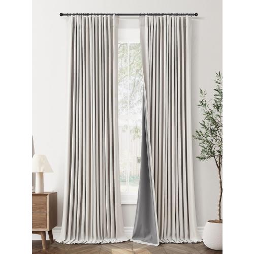 Jowels Natural Linen Blackout Curtains 102 Inches Long 2 Panels for Bedroom