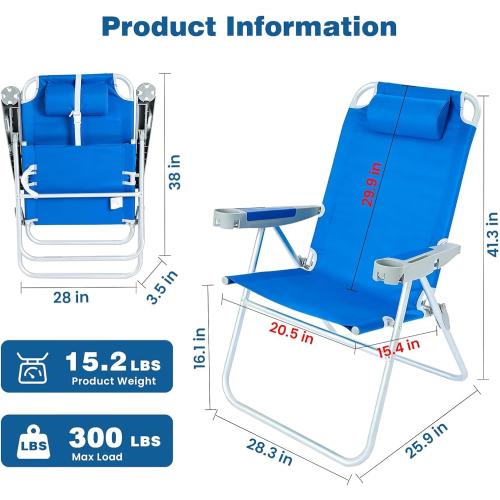 SUNNYFEEL Oversized Tall Folding Beach Chair Lightweight, 17 Portable Sand Chair for Adults Heavy Duty 500 LBS with Cup Holders, Foldable High Camping Lawn Chairs for Camp/Outdoor/Picnic/Sports | Aluminum Frame